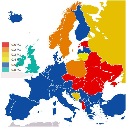 Promillegrenzen in Europa, grafisch dargestellt